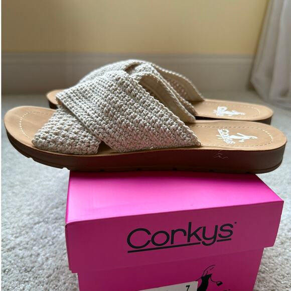 NEW Corkys Dig It Sandals Women's Size 7 Ivory Boho Coquette Twee Slides Comfort - Picture 6 of 7